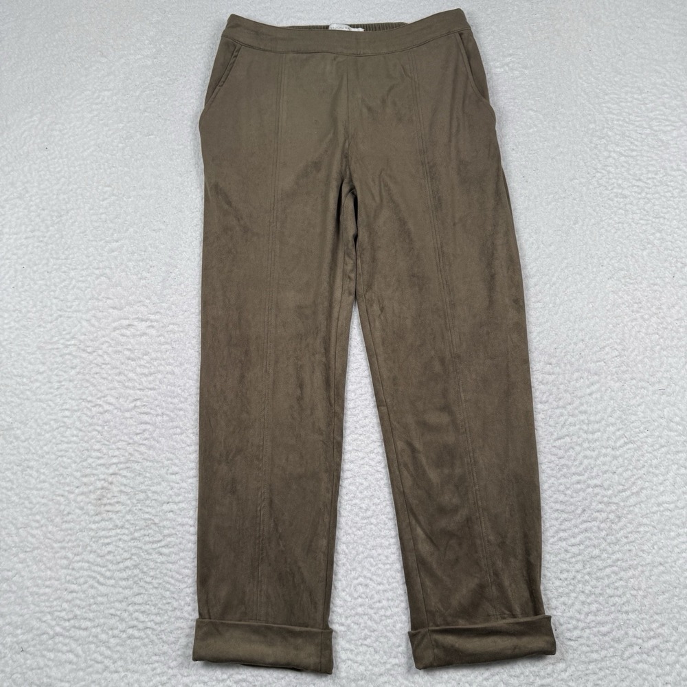 Brochu Walker Pants Women's Size Small Green‎ Faux Suede Tapered Crop Cuffed